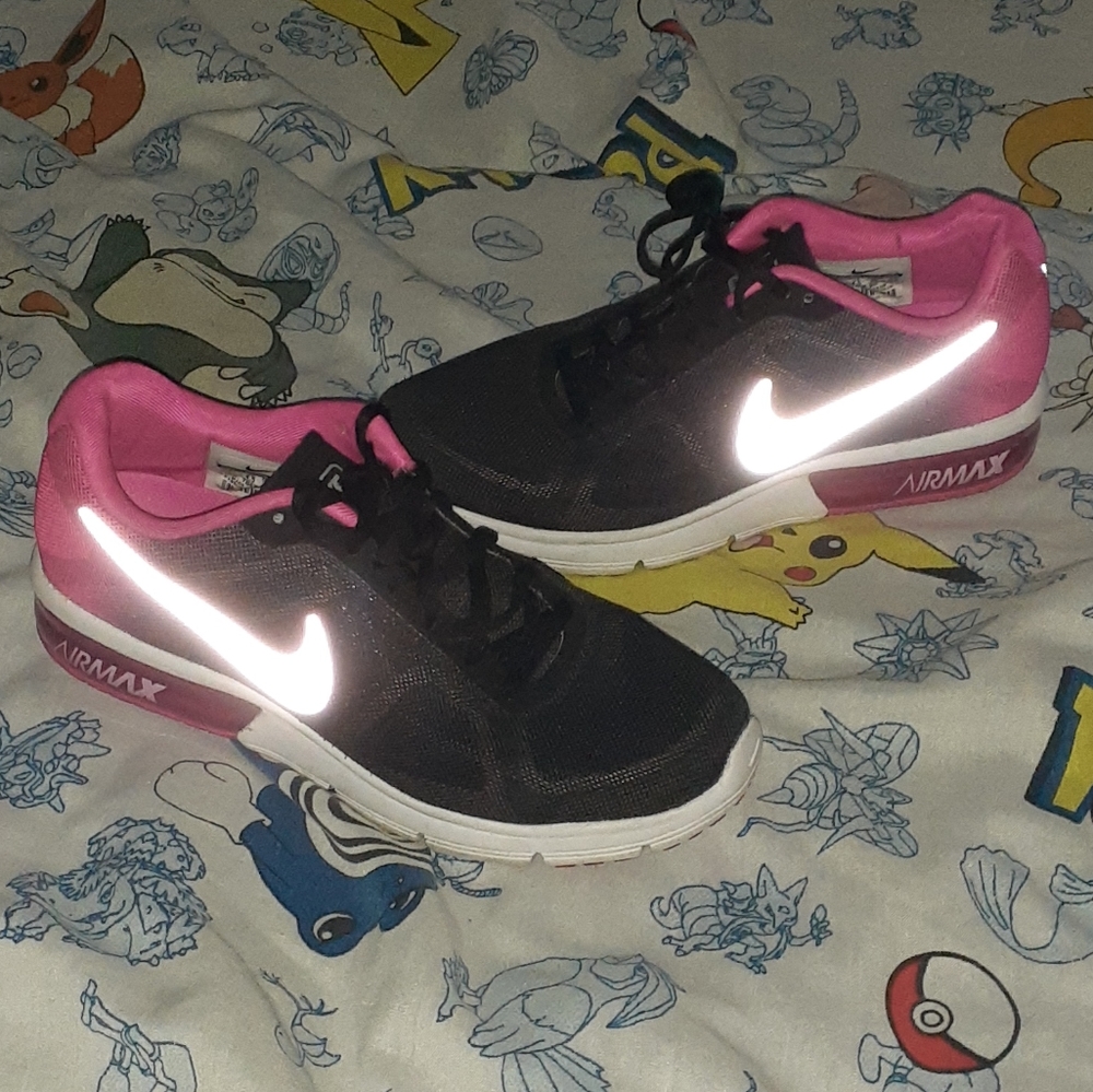 2015 Nike Air Max Sequent Black & Pink Running Shoes Ladies Vintage